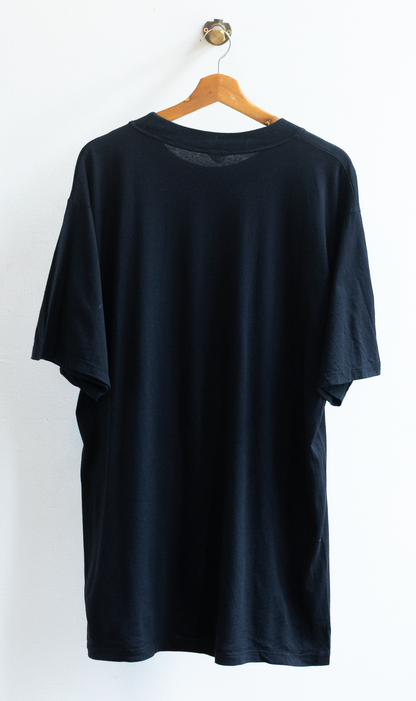 back of 80s Oversized black graphic vintage T-Shirt Dress.