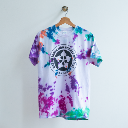 christian tie dye t-shirt text not all those who wander are lost
