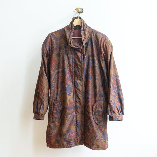eighties winter coat in brown with pattern fresh vintage