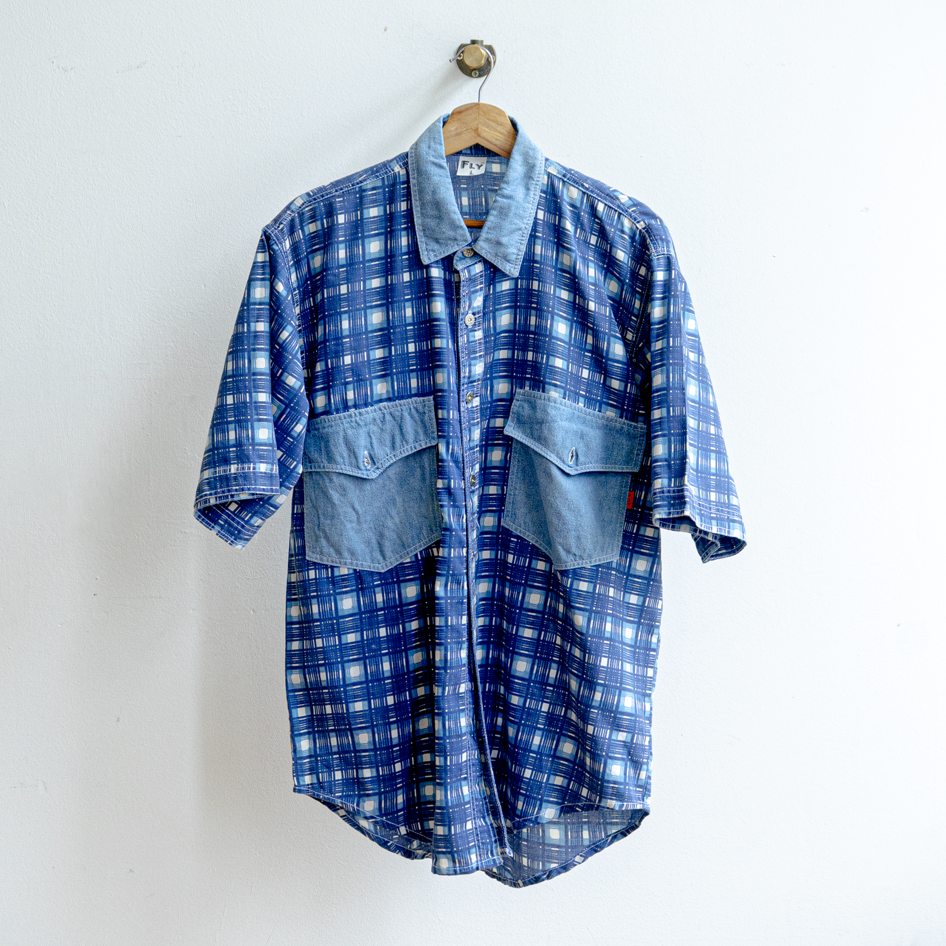 tweedehands blauw wit geruit hemd