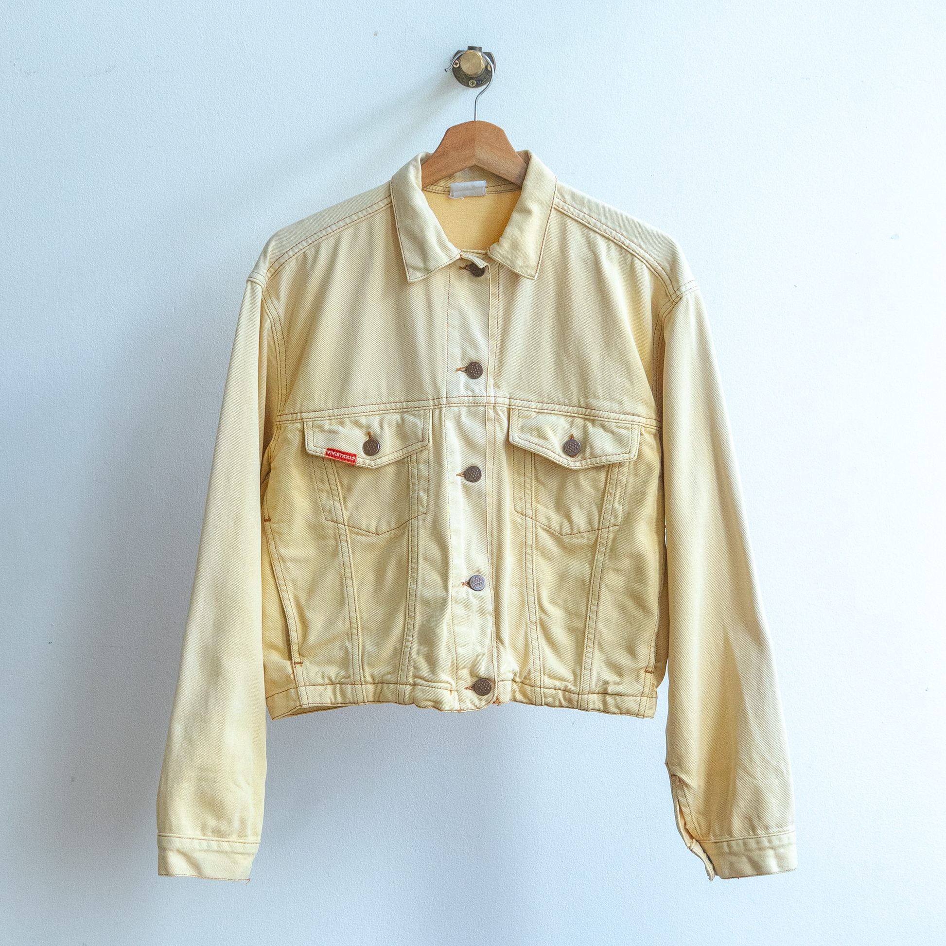 gele cropped jeansjas jaren 90 fresh vintage