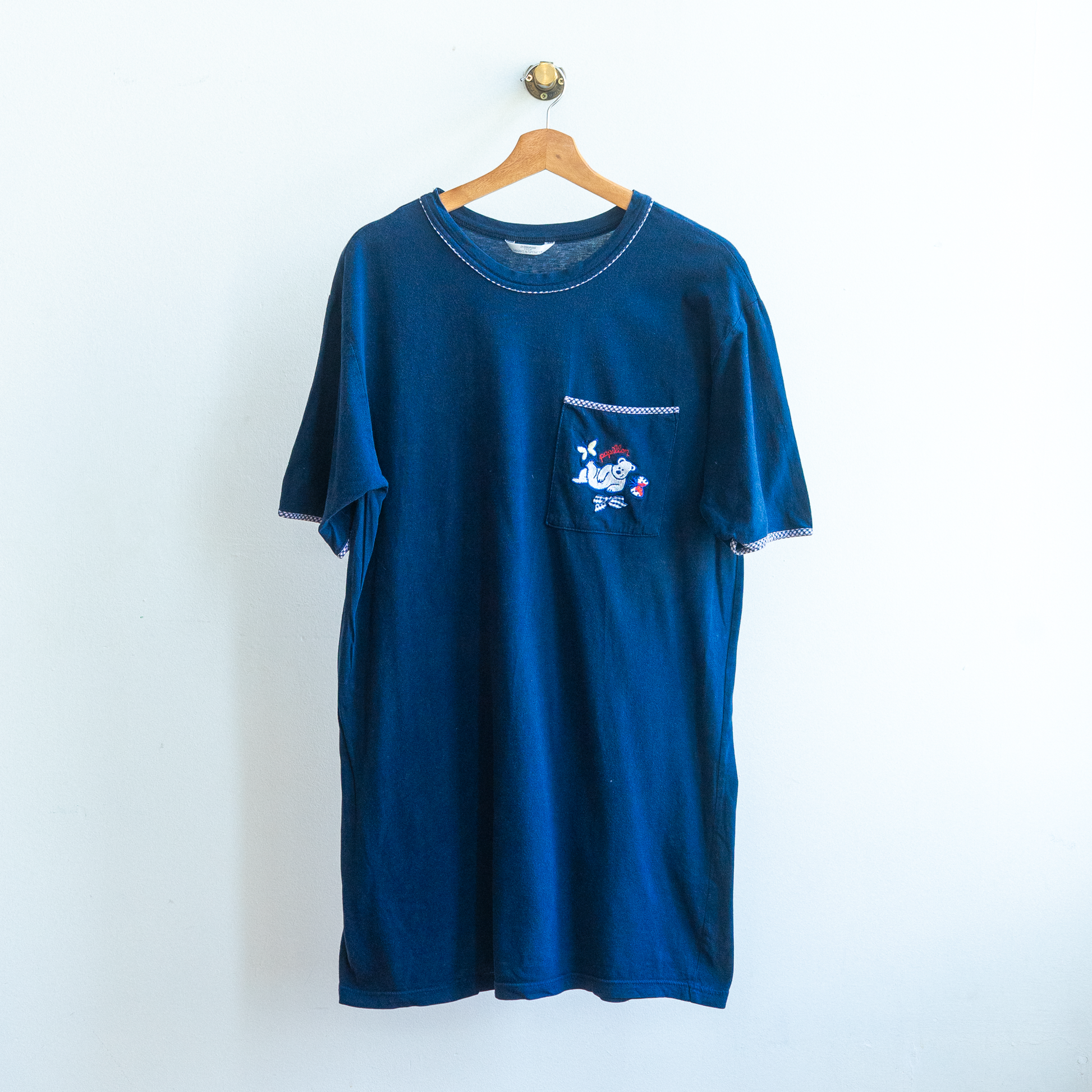 donkerblauwe nachtjapon met teddybeer jaren 90 fresh vintage