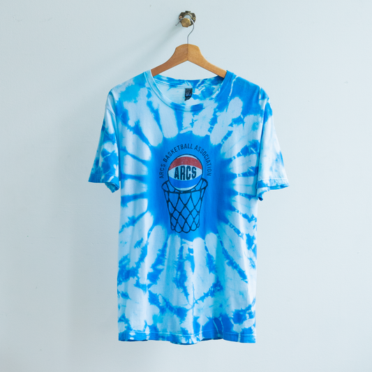 Blue secondhand tie-dye t-shirt with basketball graphic fresh vintage