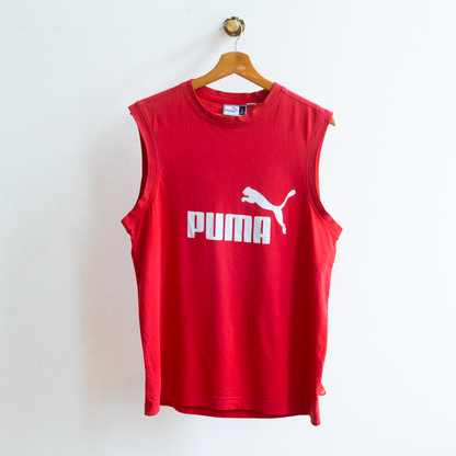 red secondhand sleeveless Puma top with dropped armholes