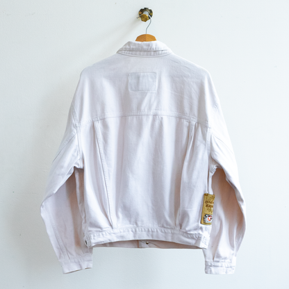 white vintage diesel jeans jacket shown from the back