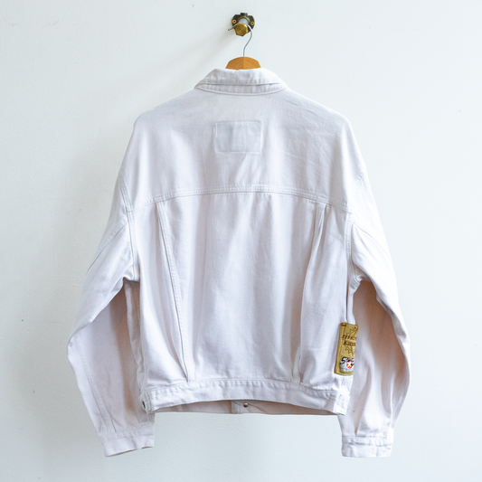 white vintage diesel jeans jacket shown from the back